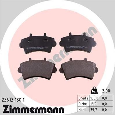Тормозные колодки Zimmermann передние для Renault Master II 1998-2010. Артикул 23613.180.1