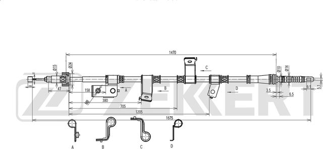 Трос ручника (тросик ручного тормоза) Zekkert. Артикул BZ-1207