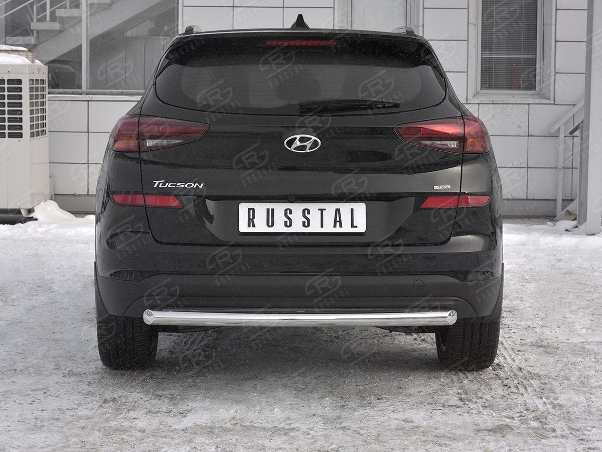 Защита RusStal заднего бампера d63 дуга для Hyundai Tucson III рестайлинг 2018-2026. Артикул HTZ-003104
