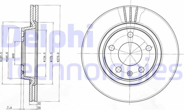 Тормозной диск Delphi передний для Audi A4 III (B7) 2004-2008. Артикул BG3198