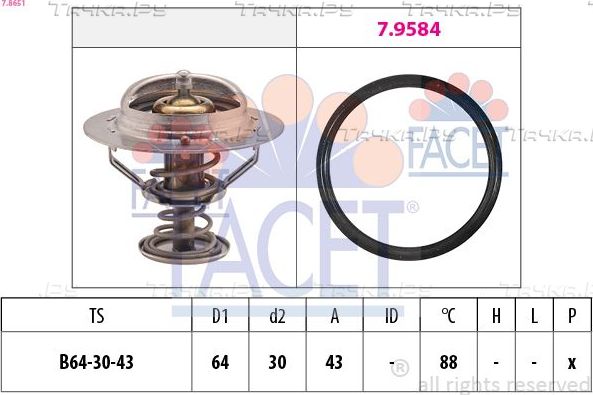 Термостат Facet Made in Italy - OE Equivalent для Chrysler Cirrus 1994-2000. Артикул 7.8651