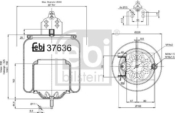 Пневмоподушка (пневморессора) Febi Bilstein задняя правая/левая для Volvo  FMX II 2013-2026. Артикул 37636