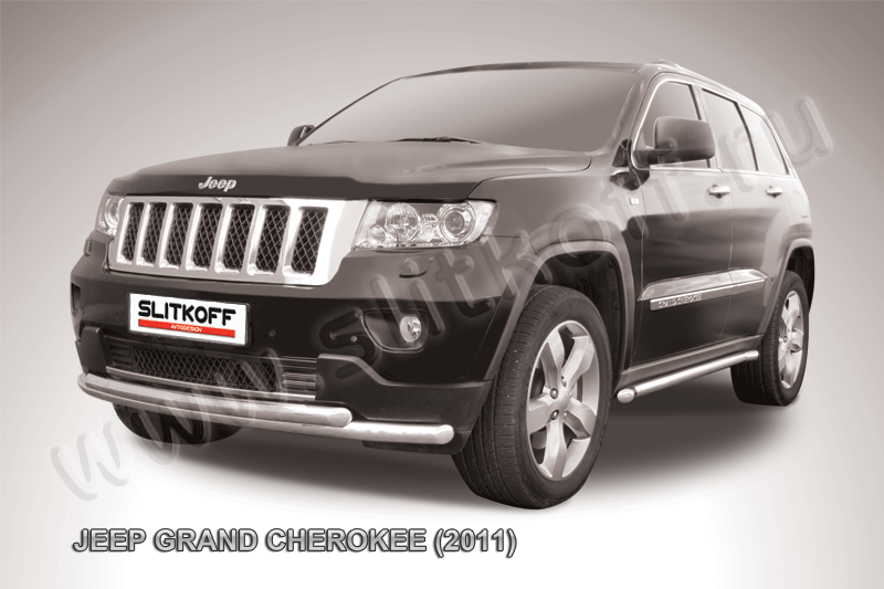 Защита Slitkoff переднего бампера d57/57 двойная радиусная для Jeep Grand Cherokee WK2 2011-2014. Артикул JGCH003