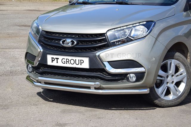 Защита PT Group переднего бампера двойная d51/51 для Lada Xray 2015-2026. Артикул 01500102