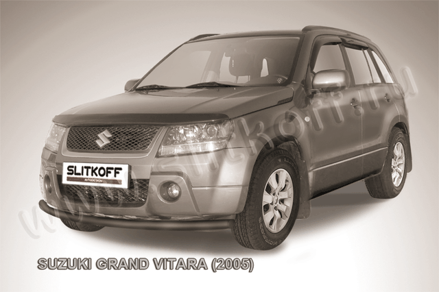 Защита Slitkoff переднего бампера d57 ЧЕРНАЯ матовая для Suzuki Grand Vitara III 5-дв. 2005-2008. Артикул SGV05008B