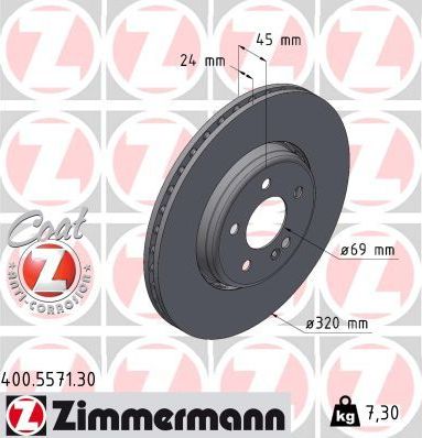 Тормозной диск Zimmermann FORMULA S для Mercedes-Benz S-Класс VII (W223, V223) 2020-2026. Артикул 400.5571.30