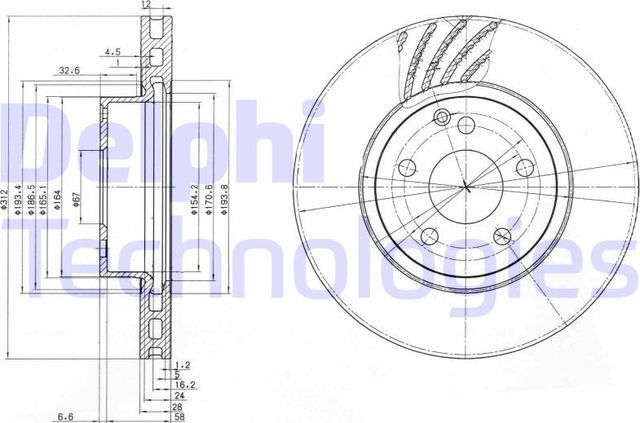 Тормозной диск Delphi передний для Mercedes-Benz E-Класс III (W211, S211) 2002-2009. Артикул BG3756