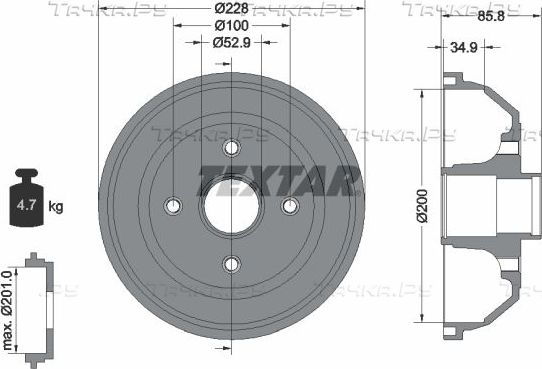Тормозной барабан Textar задний для Opel Corsa C 2000-2009. Артикул 94024100