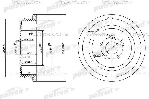 Тормозной барабан Patron задний для Chrysler Voyager IV 2000-2001. Артикул PDR1479
