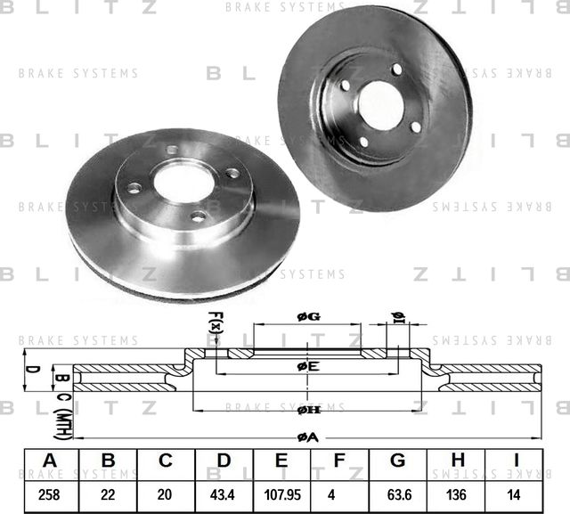 Диск тормозной передний вентилируемый Ford Focus 1998 (Blitz). Артикул BS0162