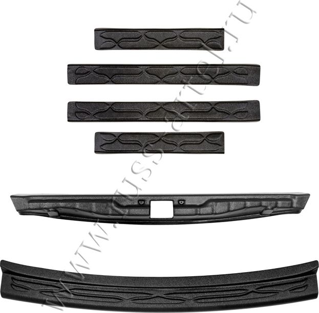 Защитный комплект №3 Русская Артель (накладки на задний бампер, порожек багажника и внутренние пороги дверей) для ВАЗ Lada Xray I 2015-2026. Артикул ZKK-190102