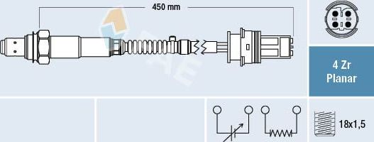 Лямбда-зонд (кислородный датчик) FAE. Артикул 77332