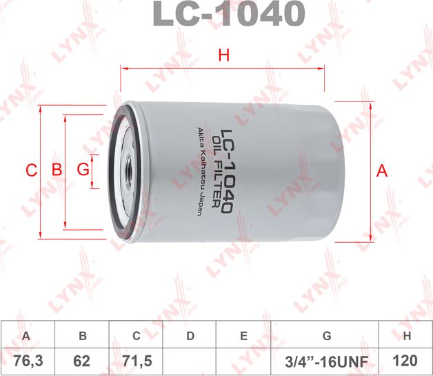 Масляный фильтр LYNXauto для Volkswagen Transporter T3 1979-1992. Артикул LC-1040