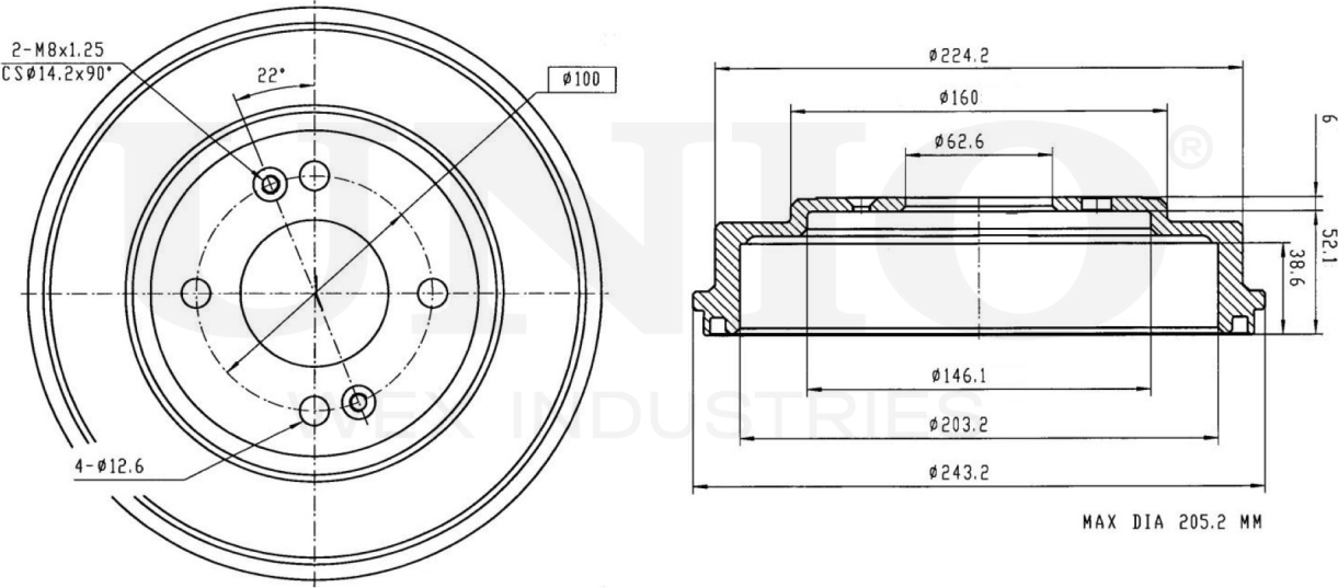 Барабан тормозной (Unio). Артикул BRD-10036