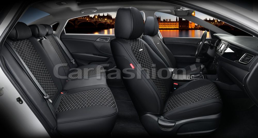 Чехлы универсальные каркасные CarFashion 5D Rover Plus на сидения авто, цвет Черный/Черный/Серый. Артикул 27269