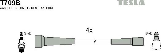 Высоковольтные провода (провода зажигания) (комплект) Tesla для Renault Espace III 1996-1997. Артикул T709B