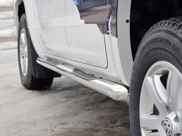 Защита порогов RusStal труба d76 с накладкой (Вариант 1) для Volkswagen Amarok I 2016-2026. Артикул VAMT-0025401