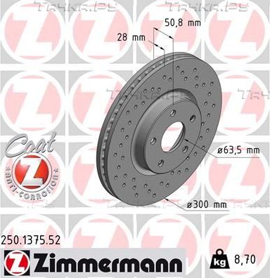 Тормозной диск Zimmermann SPORT Z передний для Ford Mondeo V 2014-2026. Артикул 250.1375.52