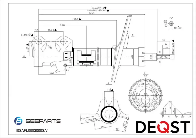 Амортизатор подвески передний левый (Deqst). Артикул 10SAFL0003000