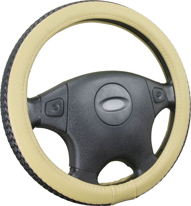Оплётка на руль CarFashion Braid (размер M, экокожа, цвет ЧЕРНЫЙ/БЕЖЕВЫЙ). Артикул 31557