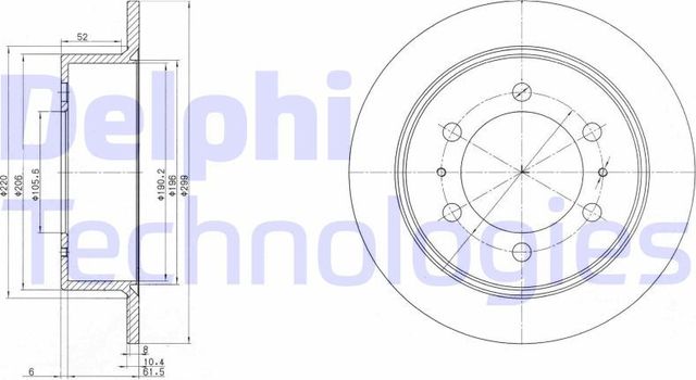 Тормозной диск Delphi задний для Daewoo Korando 1999-2001. Артикул BG3522