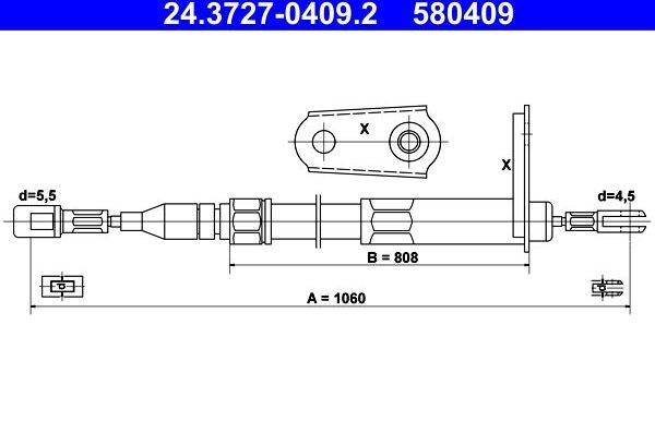 Трос ручника (тросик ручного тормоза) ATE задний для Mercedes-Benz 190 (W201) 1982-1993. Артикул 24.3727-0409.2