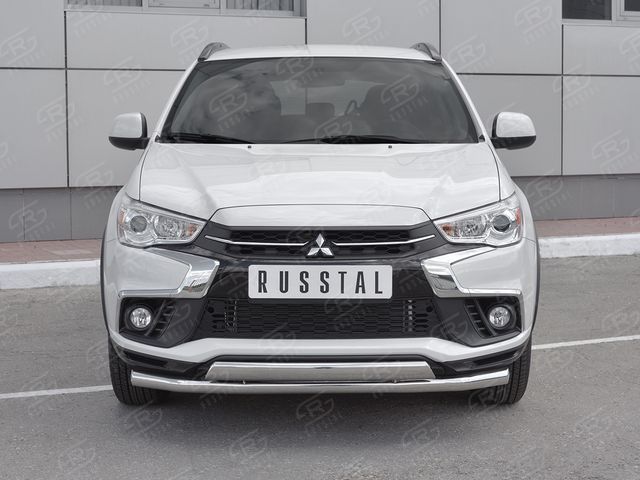 Защита РусCталь переднего бампера d63 секции-d75х42 дуга для Mitsubishi ASX I 2й рестайлинг 2016-2020. Артикул MASZ-002956