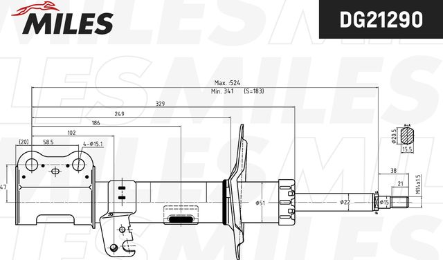 Амортизатор Miles передний правый для Toyota Corolla E120, E130 2001-2008. Артикул DG21290