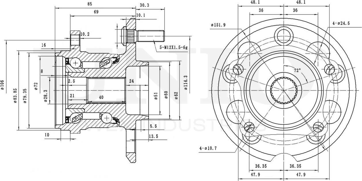 Ступица колеса с интегрированным подшипником (Unio). Артикул HUB-20138