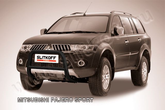 Кенгурятник Slitkoff d57 низкий ЧЕРНЫЙ матовый для Mitsubishi Pajero Sport I 1998-2010. Артикул MPS006B