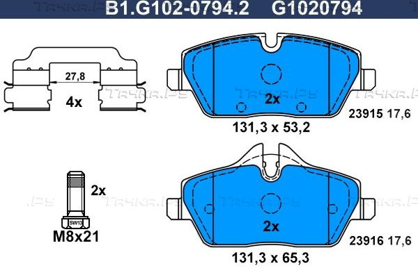 Тормозные колодки Galfer передние для MINI Cabrio II (R57) 2008-2015. Артикул B1.G102-0794.2