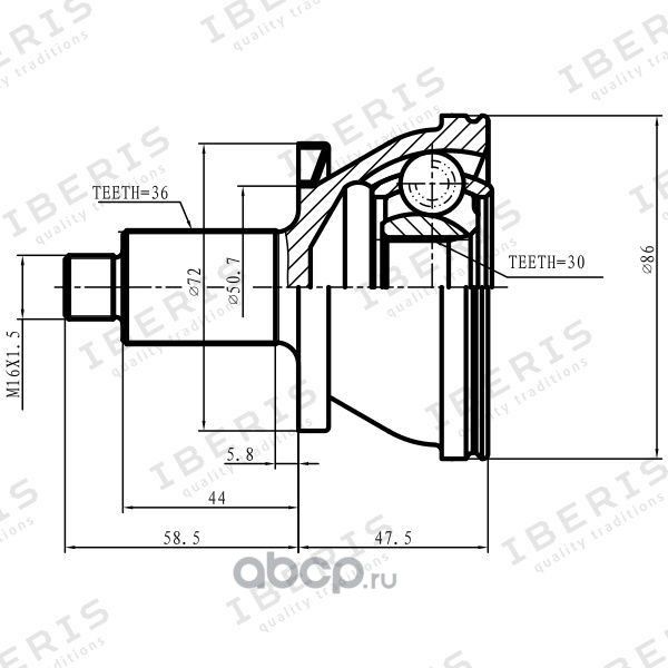 ШРУС НАРУЖНЫЙ (РАЗМЕР 30Х50.7Х36, БЕЗ АБС) VW POLO SEDAN, SKODA FABIA, RAPID, RO (Iberis). Артикул IB6017