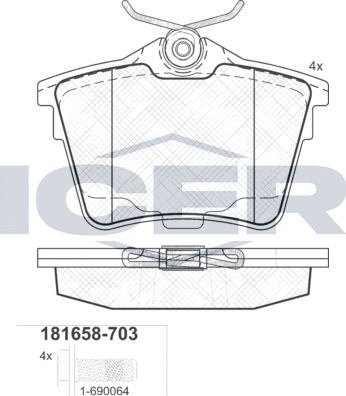 Тормозные колодки Icer. Артикул 181658-703