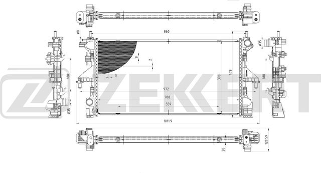 Радиатор охлаждения двигателя Zekkert (алюминий / пластик). Артикул MK-1680