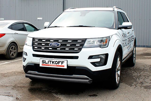 Защита Slitkoff переднего бампера d76 для Ford Explorer V 2-й рестайлинг 2017-2019 Черная. Артикул FEX18002B