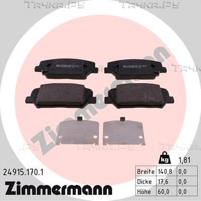 Тормозные колодки Zimmermann передние для Kia Optima IV 2015-2026. Артикул 24915.170.1