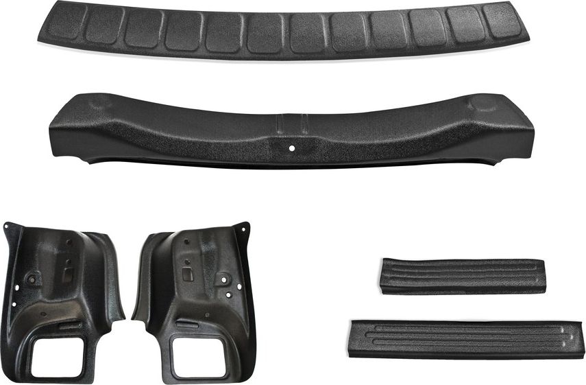 Защитный комплект №1 Русская Артель (накладки на пороги дверей, задний бампер, порожек багажника и обшивка задних фонарей) для Renault Logan II 2013-2026. Артикул ZKR-187502