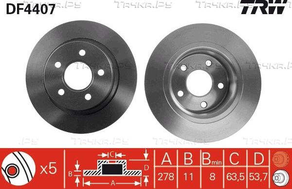 Тормозной диск TRW задний для Ford Tourneo Connect I 2002-2013. Артикул DF4407