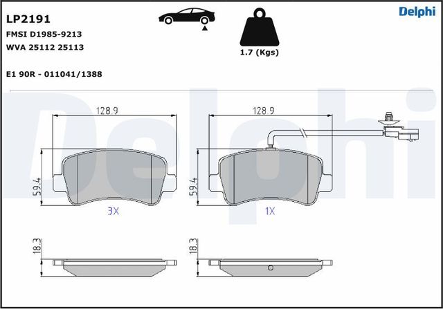 Тормозные колодки Delphi (Low-Metallic) задние для Renault Master III 2010-2026. Артикул LP2191