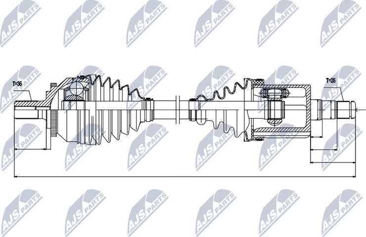 Полуось (привод в сборе, приводной вал) NTY. Артикул NPW-VV-045