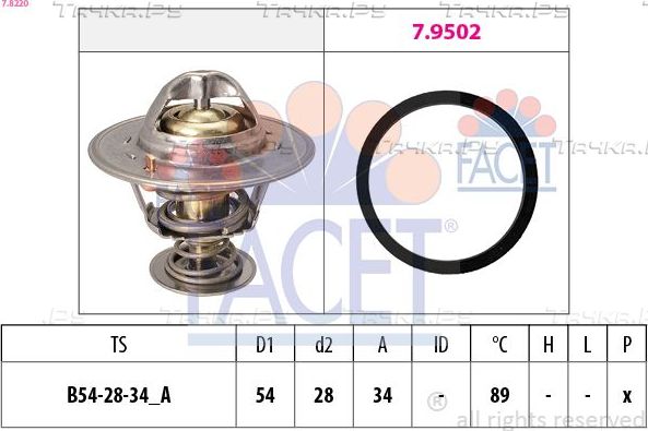 Термостат Facet Made in Italy - OE Equivalent для Saab 900 II 1993-1998. Артикул 7.8220
