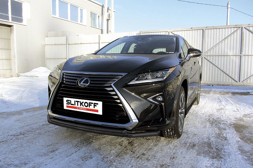 Защита Slitkoff переднего бампера d57+d42 двойная для Lexus RX350 IV 2015-2026 Черная. Артикул LRX15-001B