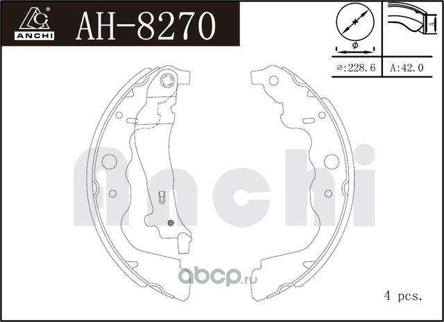 Тормозные колодки барабанные RENAULT LOGAN, DUSTER 09 (Anchi). Артикул AH8270