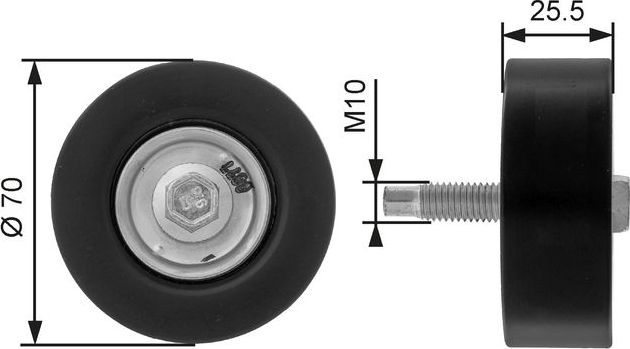 Направляющий (ведущий) ролик приводного поликлинового ремня Gates (Металл). Артикул T36200