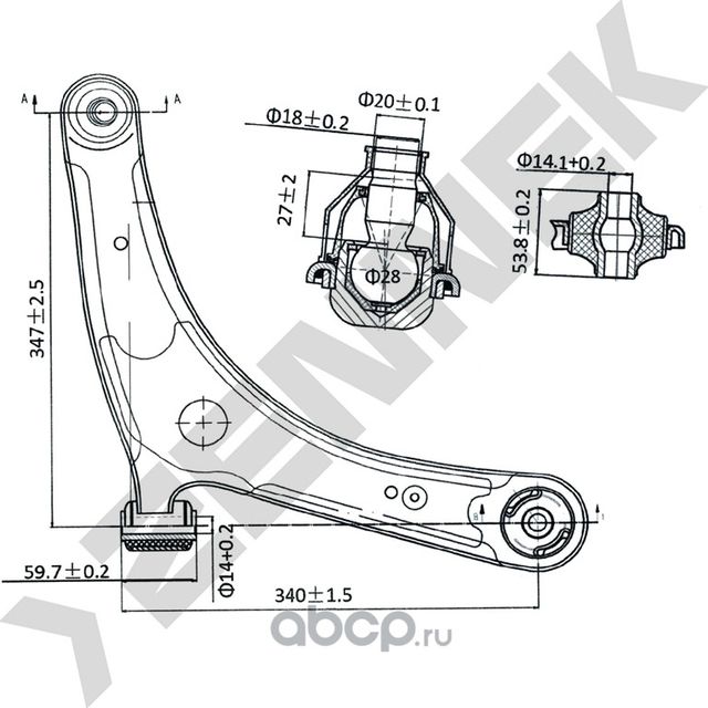 РЫЧАГ ПЕРЕДНИЙ ПРАВЫЙ CITROEN C-CROSSER 07>, MITSUBISHI ASX 1.6-1.8 10 (Zennek). Артикул DCA0159