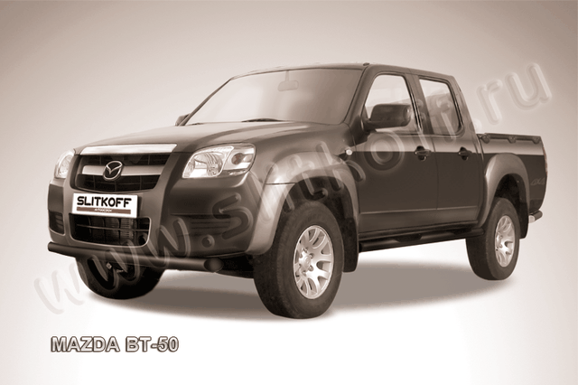 Защита Slitkoff переднего бампера d76 ЧЕРНАЯ матовая для Mazda BT-50 I 2006-2011. Артикул MZB008B