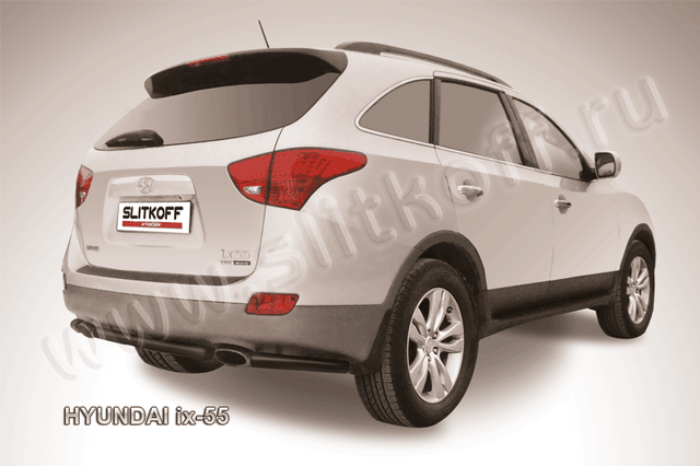 Защита Slitkoff заднего бампера d57 ЧЕРНАЯ матовая для Hyundai ix55 2009-2026. Артикул Hi55-004B