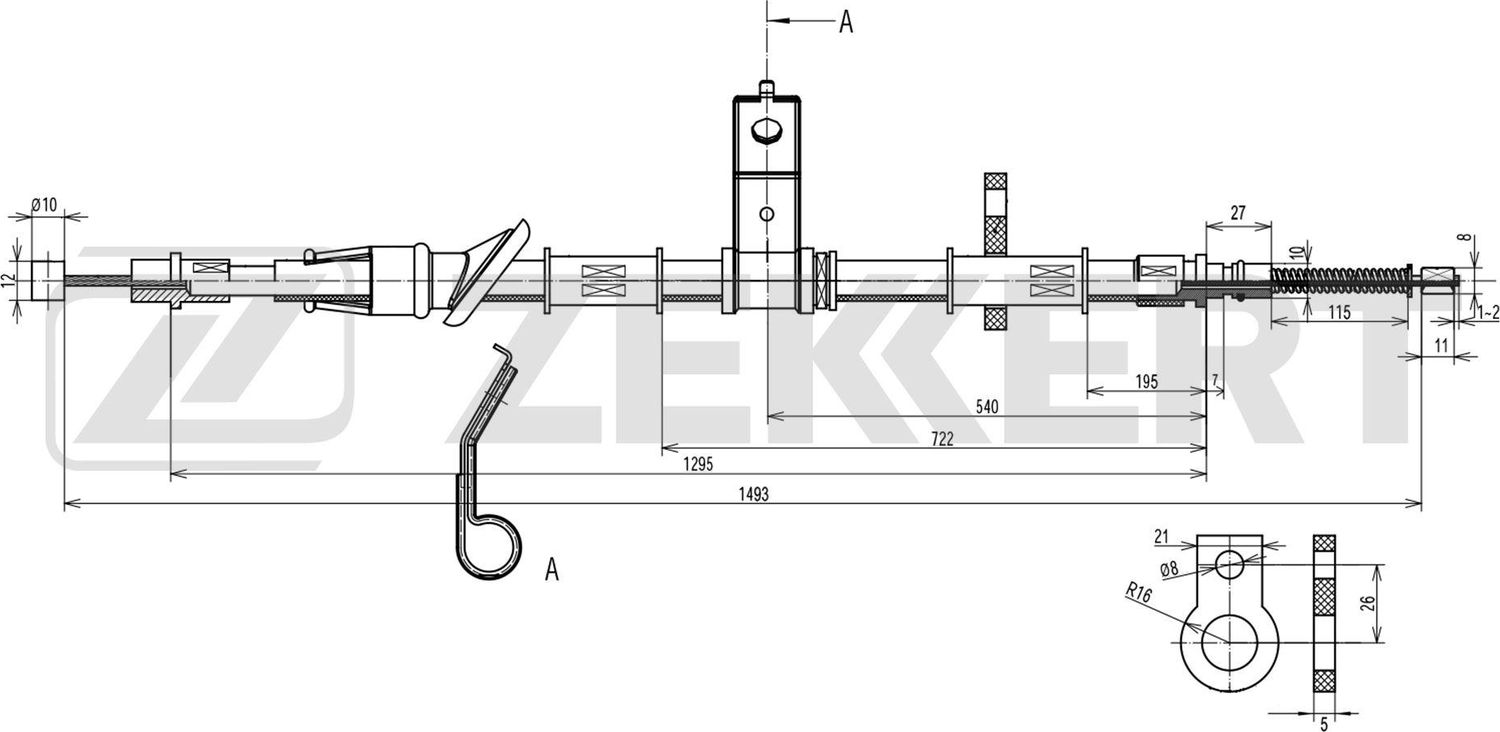 Трос ручника (тросик ручного тормоза) Zekkert. Артикул BZ-1426