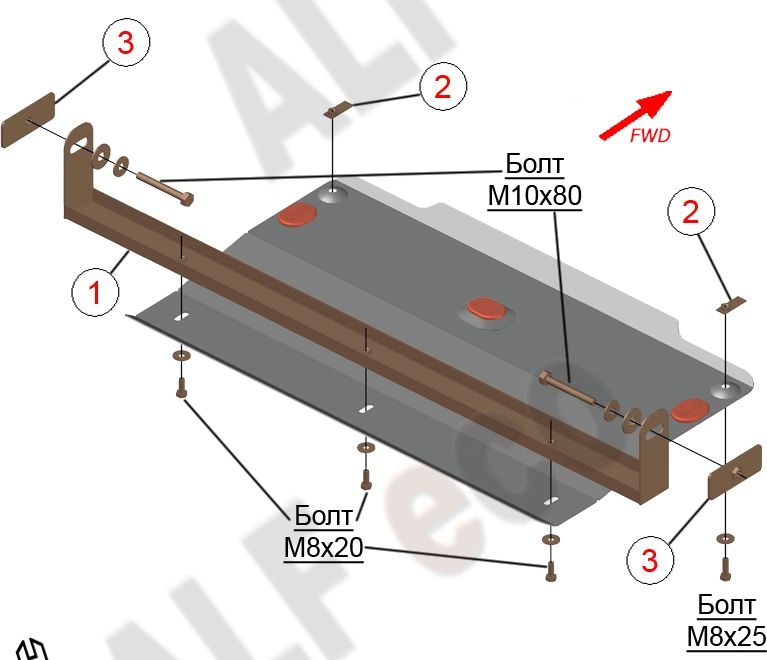 Защита алюминиевая Alfeco для раздатки Mercedes-Benz M-Класс (ML320) W163 1997-2005. Артикул ALF.36.09 AL4