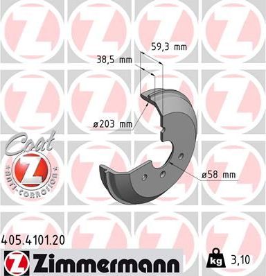 Тормозной барабан Zimmermann Coat Z задний для Smart Fortwo I (W450) 1998-2007. Артикул 405.4101.20